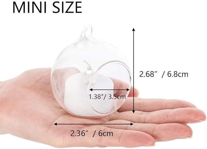 Sziqiqi Hanging Glass Globes Orbs Tea Light Candle Holders with Flameless LED Tealight for Wedding Ornaments, Wedding Birthday Christmas Party Centerpiece Accessory 2.36inch 100pcs +8 Extra