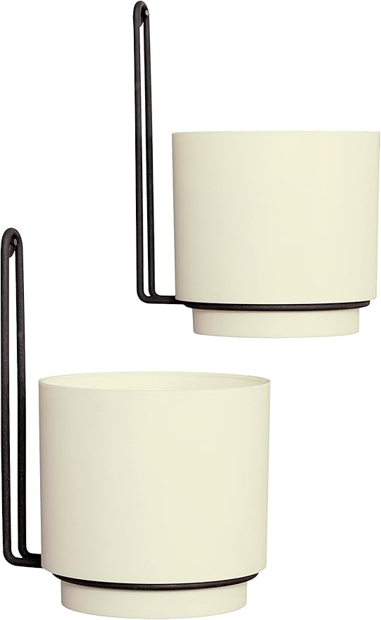 Wall Mounted Hanging Planter Vase & Geometric Wall Decor Polypropylene Container - Dia.5.91" - Sylinder Shape, White, Set of 2