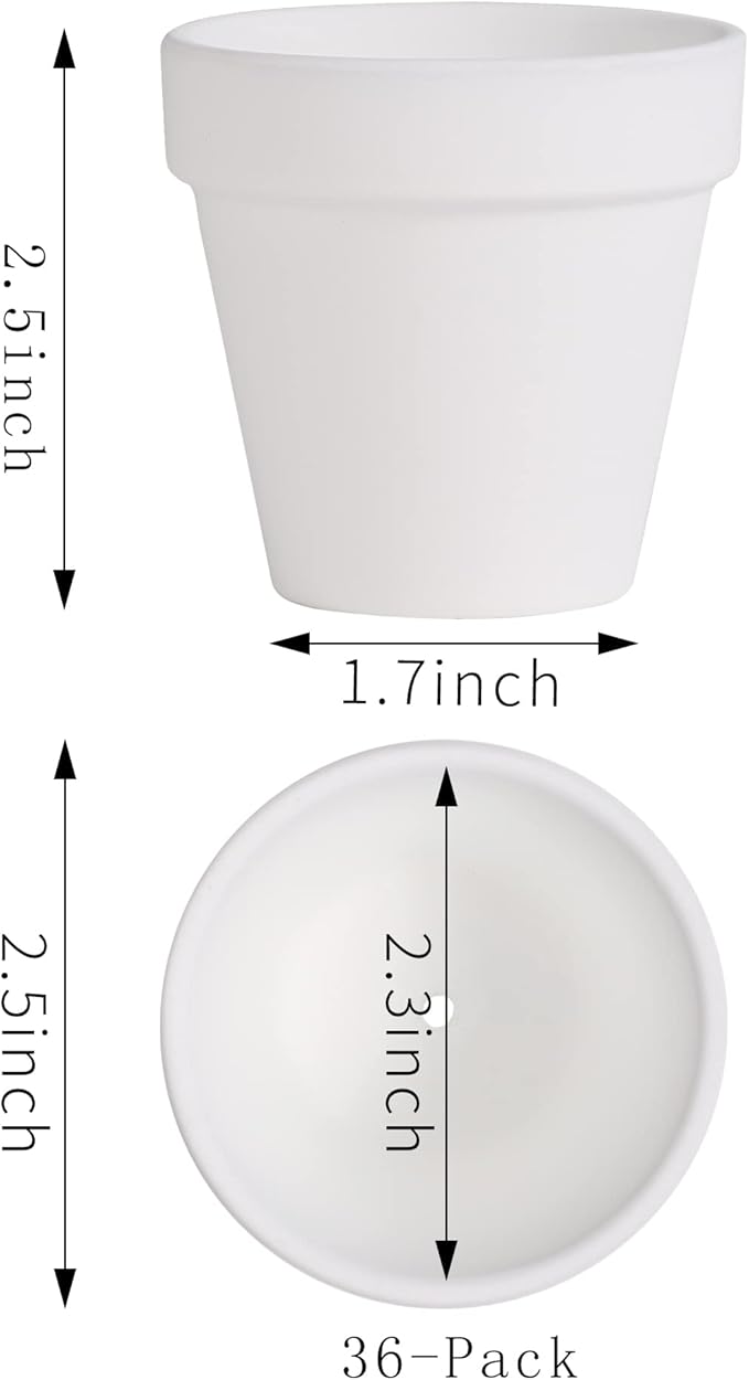 Yishang 36 pcs Small Mini White Clay Pots, 2.5'' Terracotta Pot Clay Ceramic Pottery Planter,Cactus Flower Terra Cotta Pots,Succulents Nursery Pots,with Drainage Hole,Great for Crafts,Wedding Favor