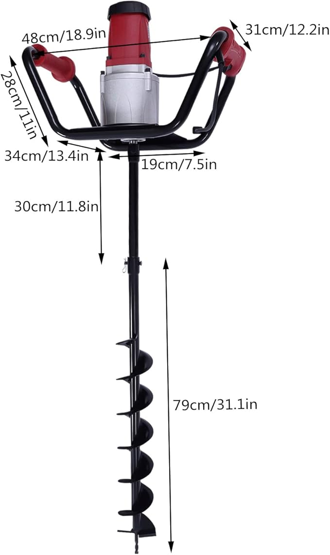 Post Hole Digger, 1500W Electric Post Hole Auger Earth Auger Digging Drill Digging Machine with 4" Digging Auger Bit and Extension Bar Set for Planting, Trenching in Garden