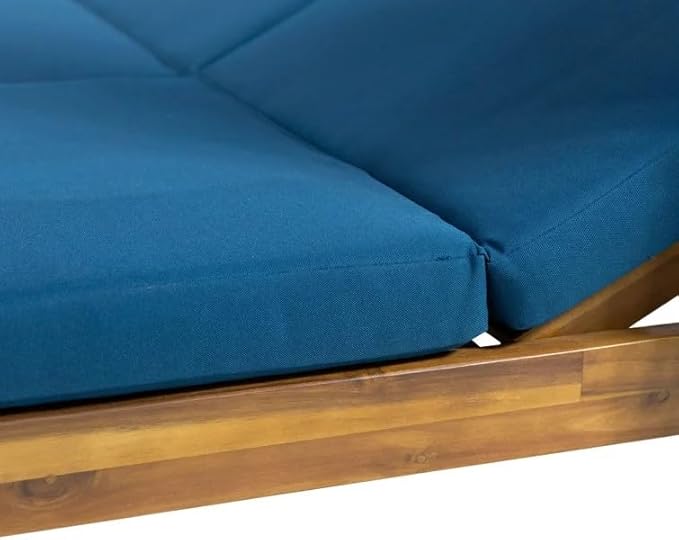 kevinplus Outdoor Patio Sunbed Daybed with Adjustable Reclining Chaise Lounge & Water-Resistant Canopy & Curtain, Solid Wood Construction, Blue