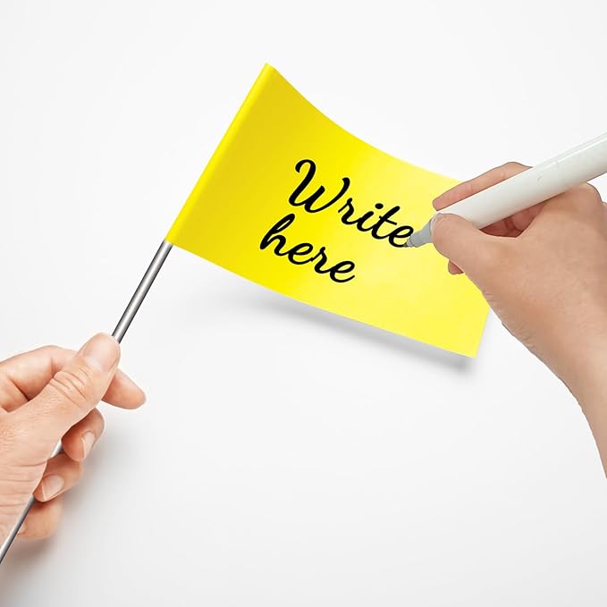 Zozen 100Pack Yellow Marking Flags, Writable/15x4x5 Inch, Yard Flags for Lawn & Irrigation & Landscape & Sprinkler & Survey & Dog Training.