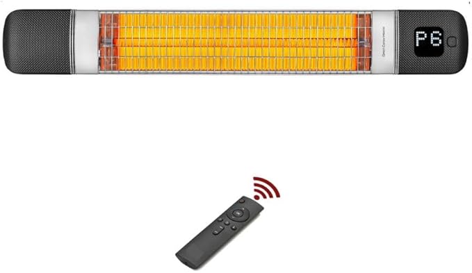 Luxeva Infrared Patio Heater, Carbon Wall Mounted Heater 300/1500W, 6 Heat Modes Outdoor Heater, IP55 Waterproof, Instant Heat in 3 Seconds, Remote Control (BLACK)