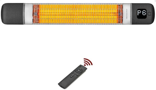 Luxeva Infrared Patio Heater, Carbon Wall Mounted Heater 300/1500W, 6 Heat Modes Outdoor Heater, IP55 Waterproof, Instant Heat in 3 Seconds, Remote Control (BLACK)