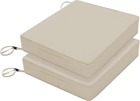 Favoyard Patio Chair Cushions 18.5 x 16 x 3 Inch Waterproof Outdoor Seat Cushions for Patio Furniture 3-Year Color Fastness Garden Sofa Couch Chair Pads with Handle & Adjustable Straps Set of 2, Beige