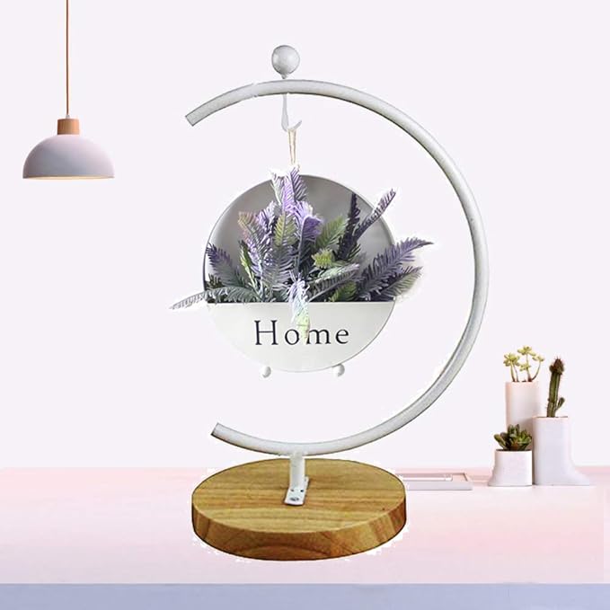 Archi G-Shaped Ornament Display Stand Iron Pothook Stand for Hanging Glass Terrarium/Picture with Wood Base(G Shape-White)