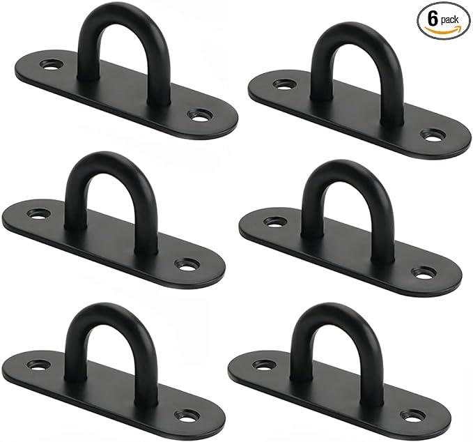 SAYAYO 6 PCS Pad Eye Plate Hooks U Ceiling Hook for Hanging Plants Outdoor Lights Swing Suspension Marine Hardware Staple Hook Loop with Screws Stainless Steel Wall Mount (Black)