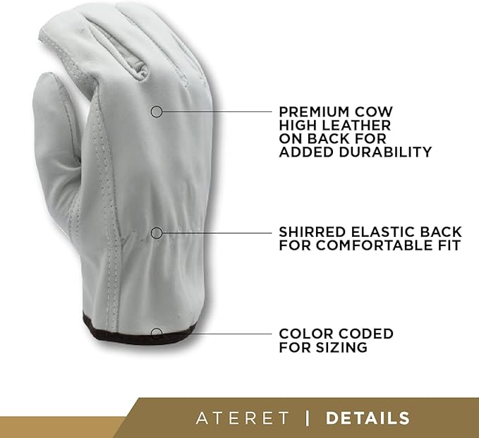 ATERET 120 Pairs Small Heavy Duty Durable Cowhide Leather Work Gloves I Driver Gloves for Truck Driving, Warehouse, Gardening, Farming