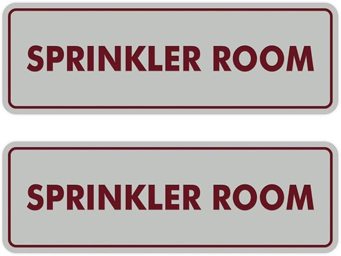 Signs ByLITA Standard Sprinkler Room Sign (Light Grey/Burgundy) - Small 2 Pack