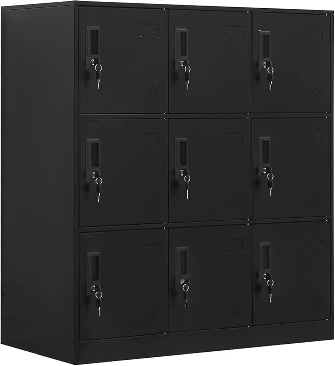 9 Door Metal Storage Locker Cabinet for Office, Home, Gym, School, Steel Cabinet to Storage File, Toys, Shoes and Sports Equipment, Locker Organizer for Gym Office Bedroom (9 Door, Black)