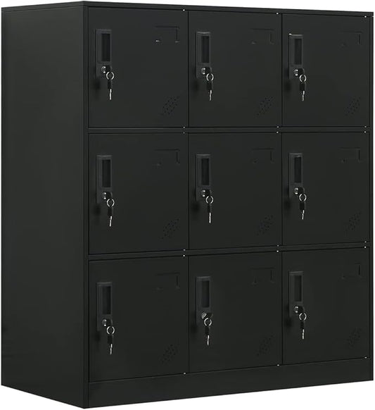 9 Door Metal Storage Locker Cabinet for Office, Home, Gym, School, Steel Cabinet to Storage File, Toys, Shoes and Sports Equipment, Locker Organizer for Gym Office Bedroom (9 Door, Black)