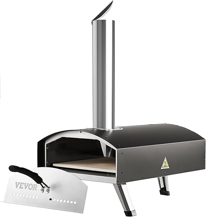 VEVOR Outdoor Pizza Oven, 12-inch Wood Fire Pizza Ovens, Pellet and Charcoal Pizza Maker Outside with Cordierite Stone, Portable Pizza Oven for Backyard Camping, Waterproof Carry Bag, Shovel, Black