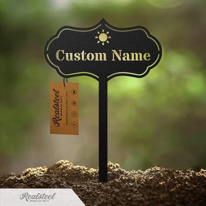 RealSteel – Customizable Seed & Plant Markers - Outdoor Herb Garden Stakes - Elegant Fruit/Vegetable Labels - Steel Plant Tags for Pots - Classy Design for Farmhouse/Greenhouse – Rose Icon