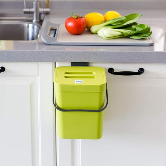 Food Waste Basket Bin for Kitchen, Odor-Free Food Scrap Container,Small Countertop Compost Bin with Lid, Mini Garbage Can Wall Mounted Trash Can, 3L/0.8 Gal Series, Green