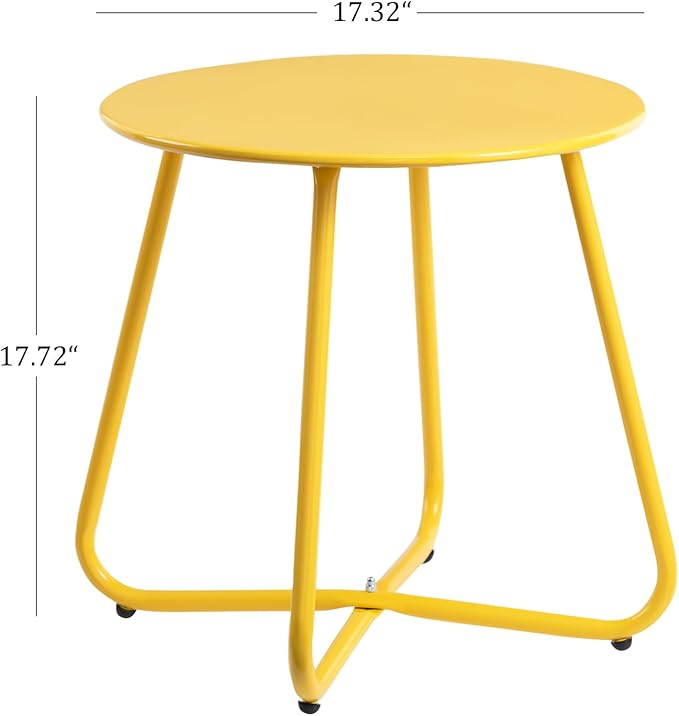 HollyHOME Round Metal Side Table, Rust-Resistant Patio Small Plant Stand, Outdoor 17.32'' Portable End Table for Balconies, Gardens, Living Rooms and Bedrooms, Yellow