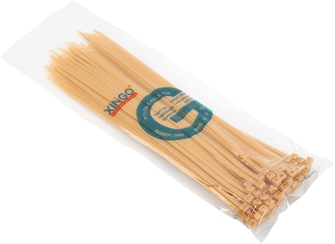 XINGO 100PCS Cable Zip Ties Heavy Duty, Premium Nylon Plastic Wire Ties with 50 Pounds Tensile Strength, Self-Locking Black Nylon Zip Ties for Indoor and Outdoor (12 inch, Gold)