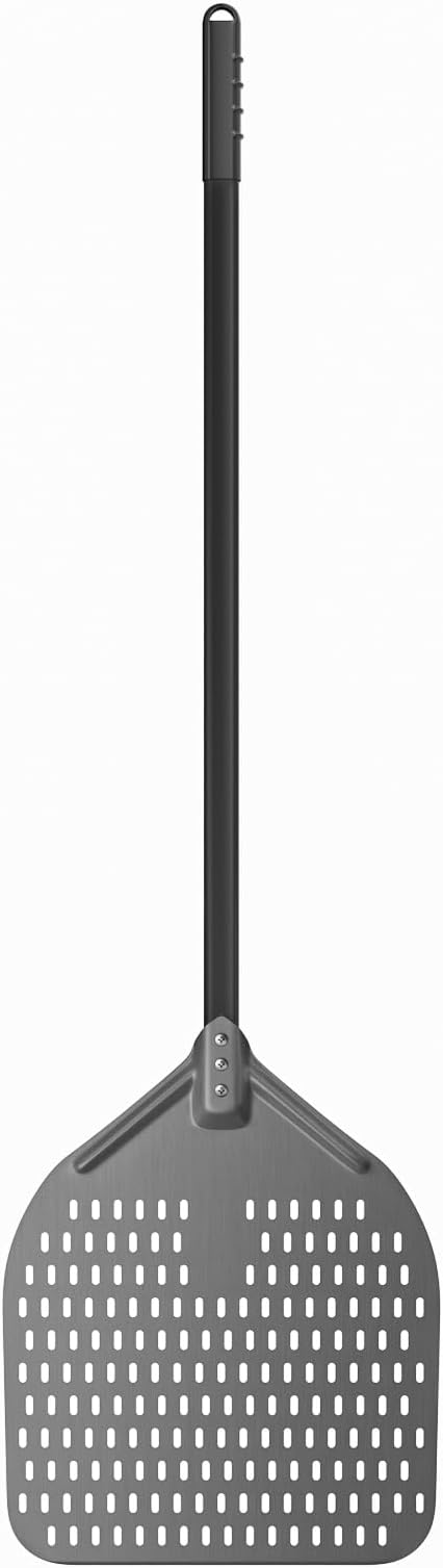G.a HOMEFAVOR 14" x 17" Perforated Pizza Peel 49 Inch overall, Rectangular Aluminum Pizza Turning Peel with Extended Silcone Handle For Baking Pizza Brick Oven