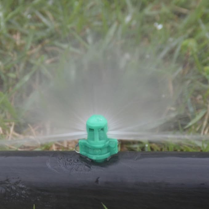 MroMax 20Pcs 180 Degree Micro Sprayer Automizing Sprinkler Nozzle Hydroponic Aeroponic Misters Fan Jet for Miniature Garden Lawn Plant Irrigation System Green