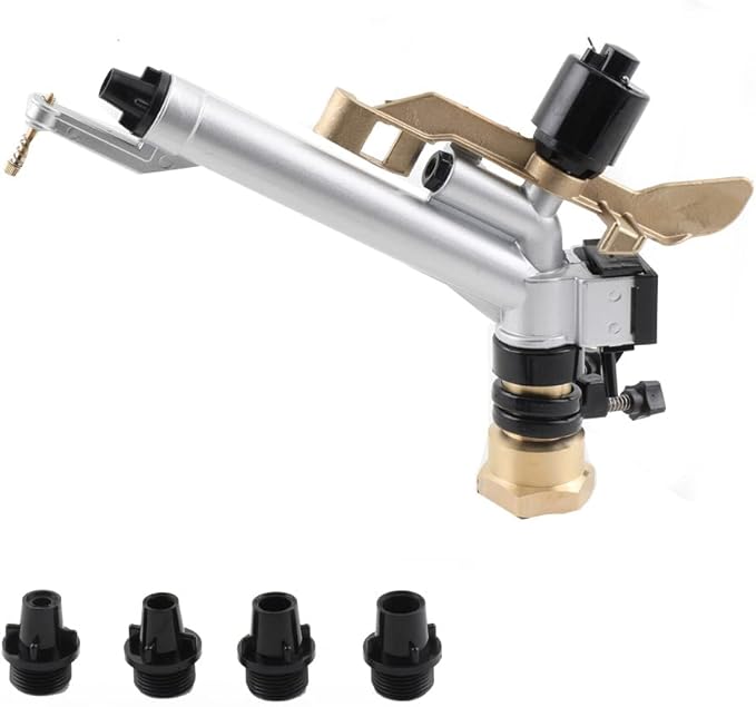 1.5" 360° Adjustable Impact Spray Gun Sprinkler with Nozzle Set, Water Spray Gun Large-Area Agriculture Irrigation Spray Gun Watering Sprinkler for Garden Farm Lawn