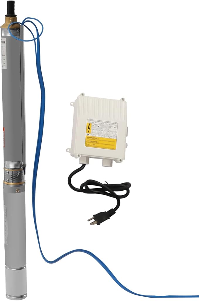 Deep Well Submersible Pump 110V 370W Electric Solar Powered Water Pump, 16 GPM Flow, 216ft Lift, Farm Ranch Irrigation Submersible Bore Hole Deep Well Pump 3420 RPM