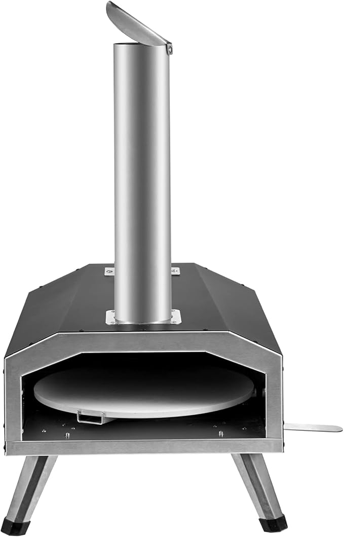 VEVOR Multi-fuel Outdoor Pizza Oven, 12-inch Gas & Wood Fired Pizza Maker with Auto Rotatable Stone, Portable Pizza Ovens for Outside Backyard Camp, Carry Cover, Shovel, CSA Certified, Black