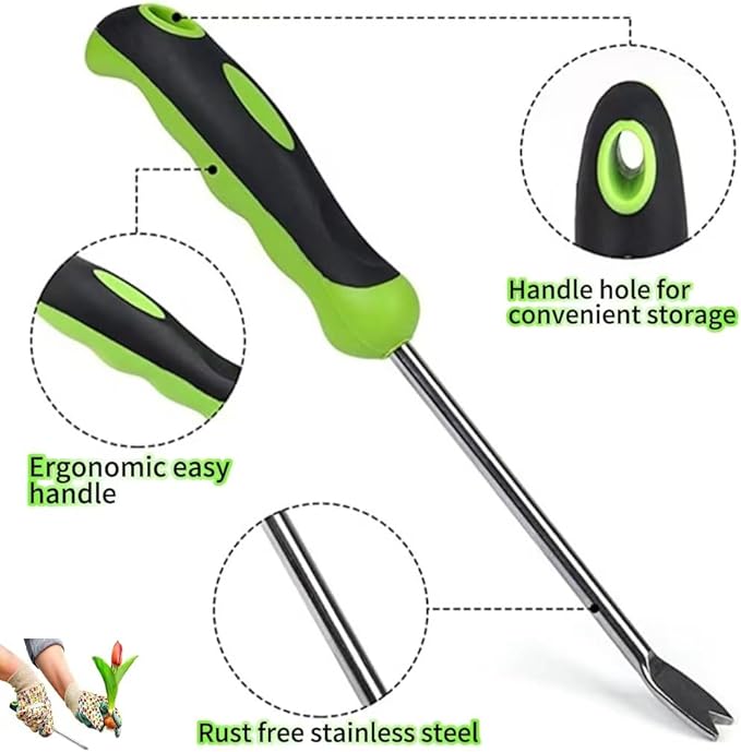 Weed Puller Tool, Gardening Hand Weeder Tool, Stainless Steel Dandelion Weeder Tool, Includes Gardening Gloves, for Yard and Garden