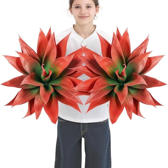 Velener Fall Fake Agave Artificial Plant, Red Fake Succulents Plant for Room Decor, Unpotted Faux Agave Stems Plant for Fall Outdoor/Indoor Decor, 22 inches, Set of 2