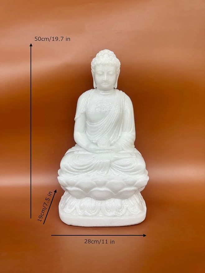 19.7 Inch Large White Marble Amitabha Buddha Sitting On Lotus for Home Decor, Decorative Yoga, Garden, Alter, Prayer Spiritual Living