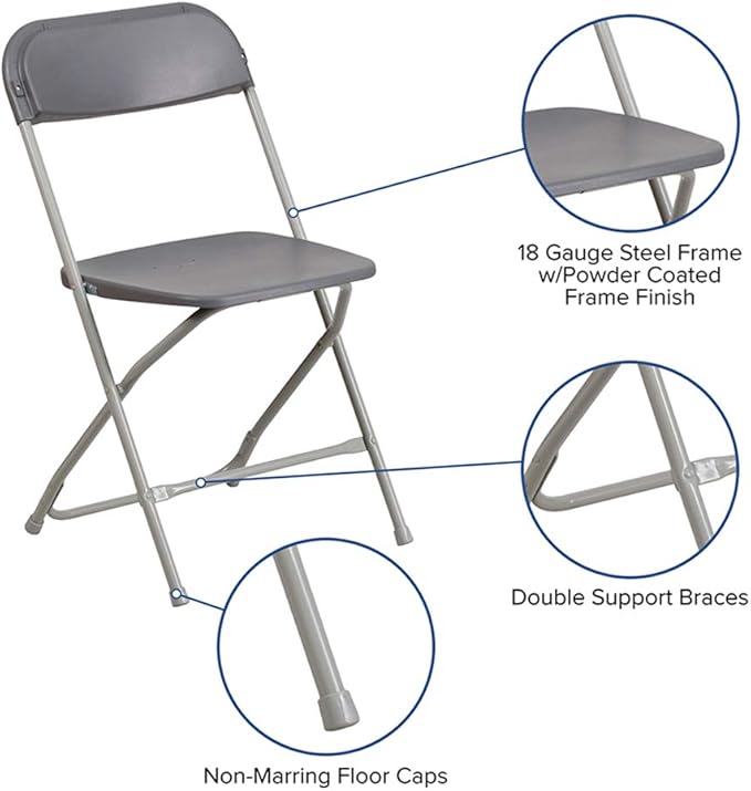 Flash Furniture Hercules Series Plastic Folding Chairs for Parties and Weddings, Stackable Commercial Event Seats, Set of 10, Gray