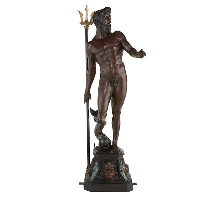 Design Toscano DD3123 Poseidon Man of The Sea Greek Mythology Indoor/Outdoor Garden Statue, 17 inches Wide, 67 inches Tall, Heirloom Cast Bronze, Verdigris Green & Sepia Brown Finish