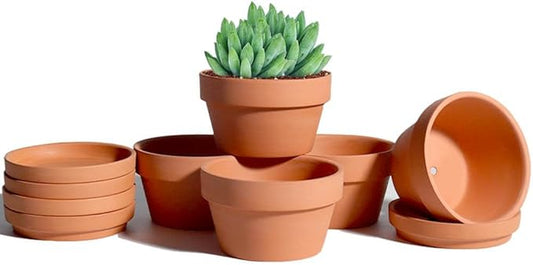 vensovo 4.5 Inch Terracotta Shallow Succulent Pots - 6 Pack Terra Cotta Clay Pot with Saucer, Cacuts Indoor and Outdoor Planters with Drainage Hole