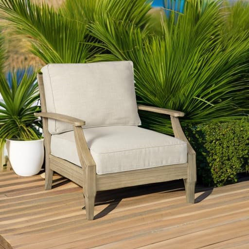 Signature Design by Ashley Clare View Outdoor Eucalyptus Wood Single Cushioned Lounge Chair, Beige