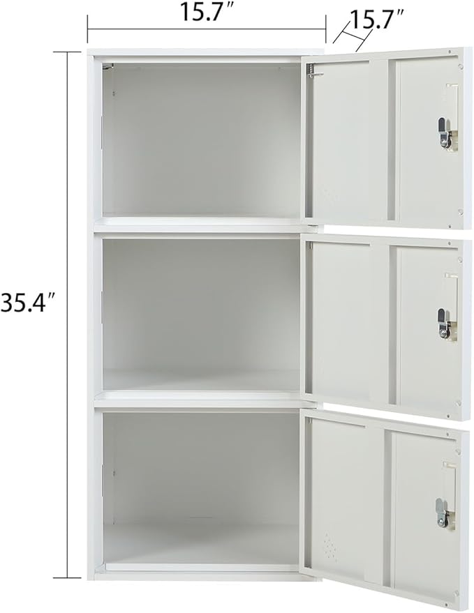 9 Door Metal Storage Locker Cabinet for Office, Home, Gym, School, Steel Cabinet to Storage File, Toys, Shoes and Sports Equipment, Locker Organizer for Gym Office Bedroom (3 Door, White)