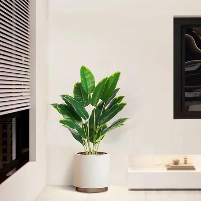 Melorca&Guilla Artificial Plants 2PCS 30“Artificial Bird of Paradise Plants,Faux Banana Tree,Fake Plants Tropical Greenery Shrubs Bushes for Garden Porch Window Box Shop Office Home Décor
