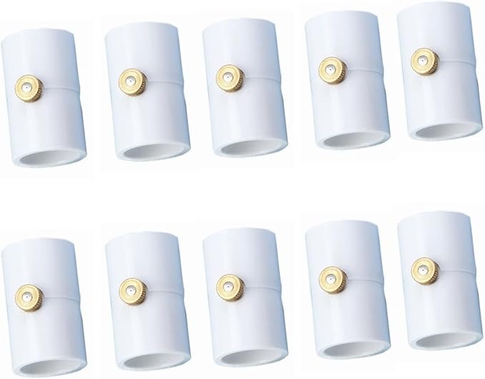 1/2 Inch PVC Coupling with Brass Mist Nozzle PVC Splitter with Brass Misting System Nozzles (Pack of 10)