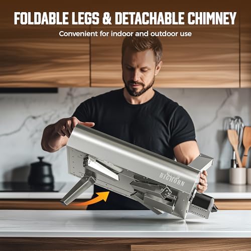 BIG HORN OUTDOORS 12" Dual Fuel Pizza Oven – Electric & Wood Pellet, Indoor & Outdoor High-Temp Pizza Maker (1000°F) with Pizza Stone for Wood-Fired Flavor