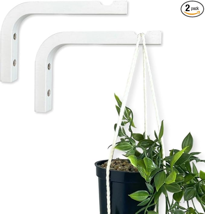 2-Piece Set of Plant Hooks for Wall 6 inch - Mounted Wooden Plant Hook - Indoor and Outdoor Bracket Plant Hanger for Planters, Lanterns, Bird Feeders, Patio Decorations (White)