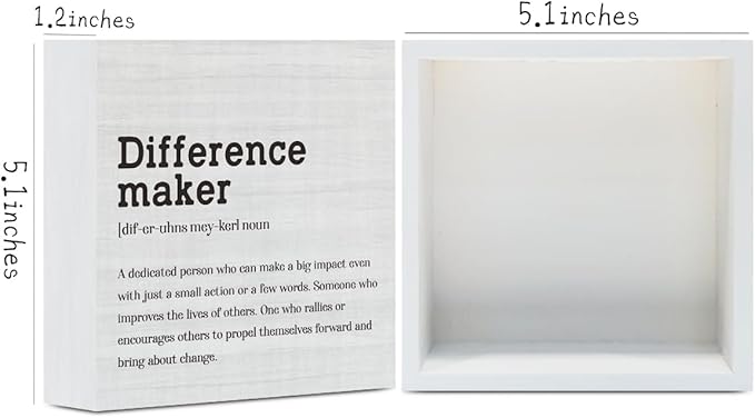Difference Maker Definition Home Office Decor Wooden Box Sign, Motivational Farmhouse Decorative Positive Office Desk Accessories Wood Plaque Affirmations Wood Table Sign for TV Cabinet Shelf