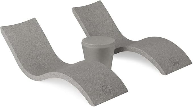 Ledge Lounger Signature Chaise Set of 2 + Affinity Side Table – in Pool Lounger Designed for Shallow Shelves Up to 9” – Outdoor Patio Sun Shelf & Poolside Furniture Bundle (Sandstone)