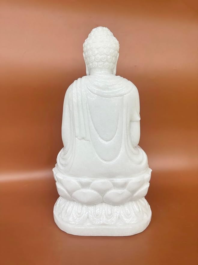 19.7 Inch Large White Marble Amitabha Buddha Sitting On Lotus for Home Decor, Decorative Yoga, Garden, Alter, Prayer Spiritual Living