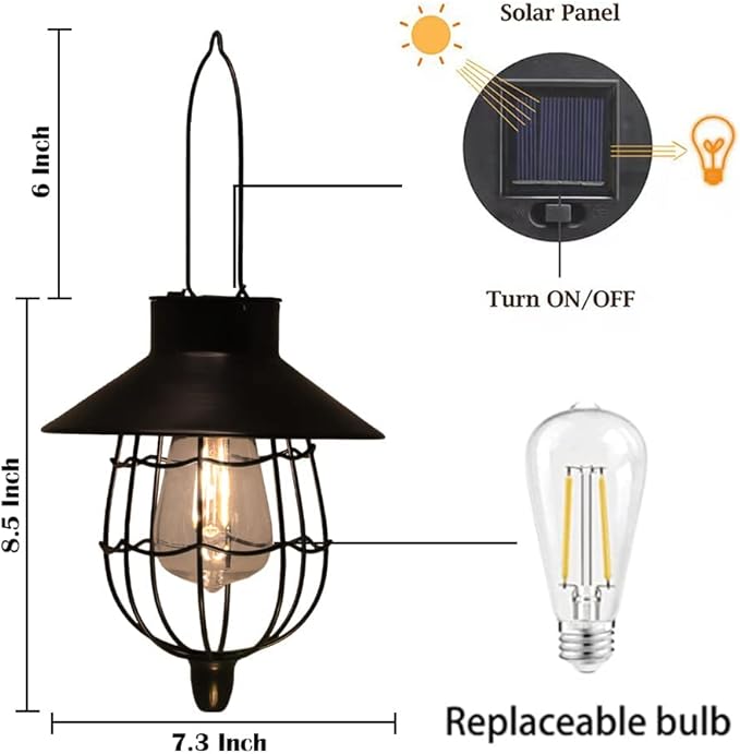 YAKii 2 Pack Solar Lantern Hanging Waterproof Outdoor Metal Solar Lamp with Warm White Light Decorate for Yard Garden Pathway Patio Porch Decor (Black)