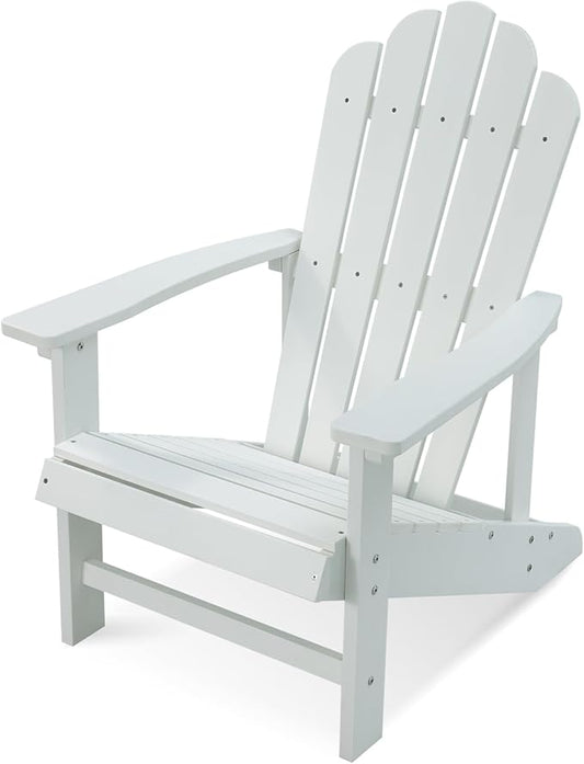 Psilvam Classic Adirondack Chair, Standard-Sized Poly Lumber Fire Pit Chair, 350Lbs Support Weather Resistant Patio Chairs for Garden, Party, Beach(White)