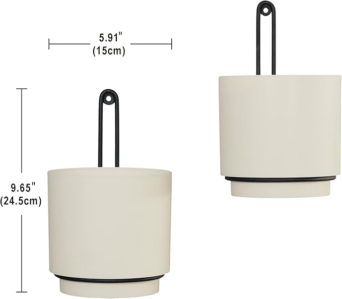 Wall Mounted Hanging Planter Vase & Geometric Wall Decor Polypropylene Container - Dia.5.91" - Sylinder Shape, White, Set of 2
