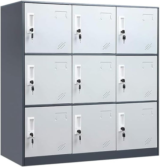 9 Door Metal Storage Locker Cabinet for Office, Home, Gym, School, Steel Cabinet to Storage File, Toys, Shoes and Sports Equipment, Locker Organizer for Gym Office Bedroom (9 Door, Grey)