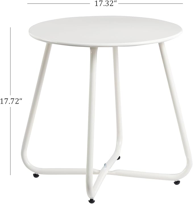 HollyHOME Round Metal Side Table, Rust-Resistant Patio Small Plant Stand, Outdoor 17.32'' Portable End Table for Balconies, Gardens, Living Rooms and Bedrooms, White
