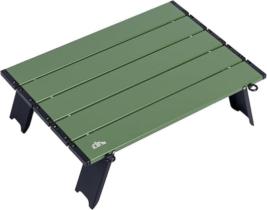 iClimb Ultralight Compact Mini Beach Picnic Folding Alu. Table with Carry Bag, Two Size (Green, S)
