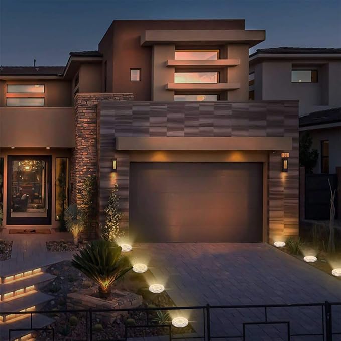 Solar Garden Lights Outdoor, 8 Packs Bright Solar Powered Ground Light with Updated 12 LEDs, Waterproof Disk Warm Flat Lights for Garden Patio Yard Deck Lawn Walkway Landscape Decor