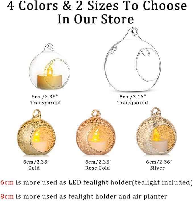 Sziqiqi 3.15inch Glass Globes Glass Bulbs Hanging Tea Light Holder Terrarium Container Wedding Centerpiece Backyard Decoration Christmas Ornaments 90pcs+10 Extra