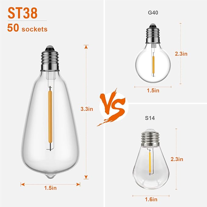 100FT Remote Outdoor String Lights for Outside, 50+2 LED Waterproof Shatterproof Edison Dimmable Timer Bulbs, 2500K Warm White Patio Lights for Garden Backyard Yard Hanging Lighting