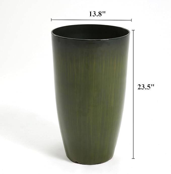 Worth Garden 23.5" H. Large Plastic Planters - Set of 2 Gradient Green Glossy Smooth Finish - Tall Plant Pots for Indoor & Outdoor Use - Decorative Lightweight Flower Pots for Front Porch, Patio, Deck